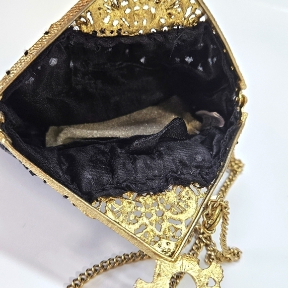 VINTAGE NEW Christiana Black Beaded 100% Silk Evening Purse Bag Made in India - Picture 4 of 11